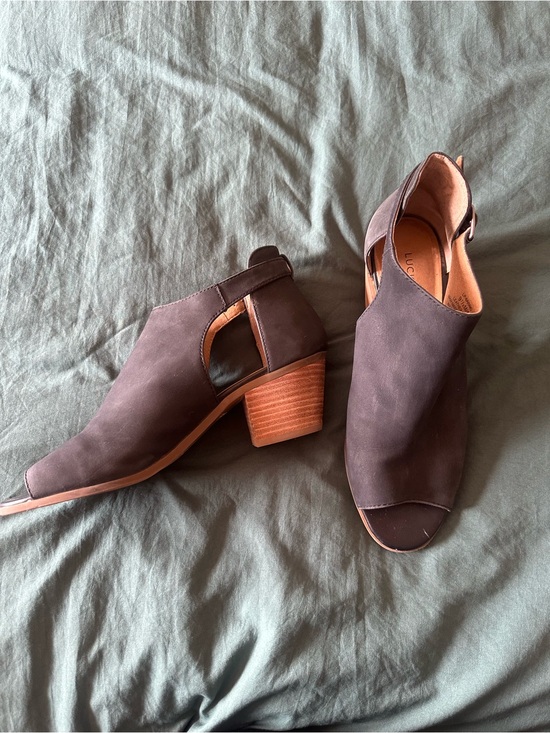 Lucky Brand Shoes - Lucky Brand Black & Brown Open-Toe Stacked Heel Booties